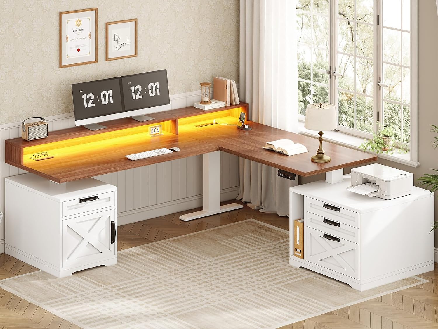 Office Furniture Custom - L Shaped Standing Desk Height Adjustable