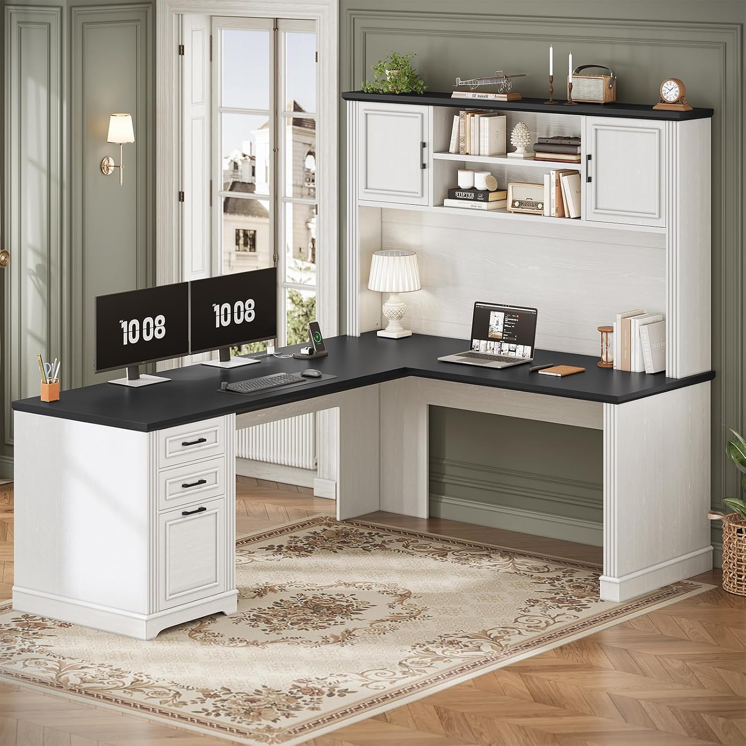 Office Furniture Custom - L Shaped Desk with Hutch &