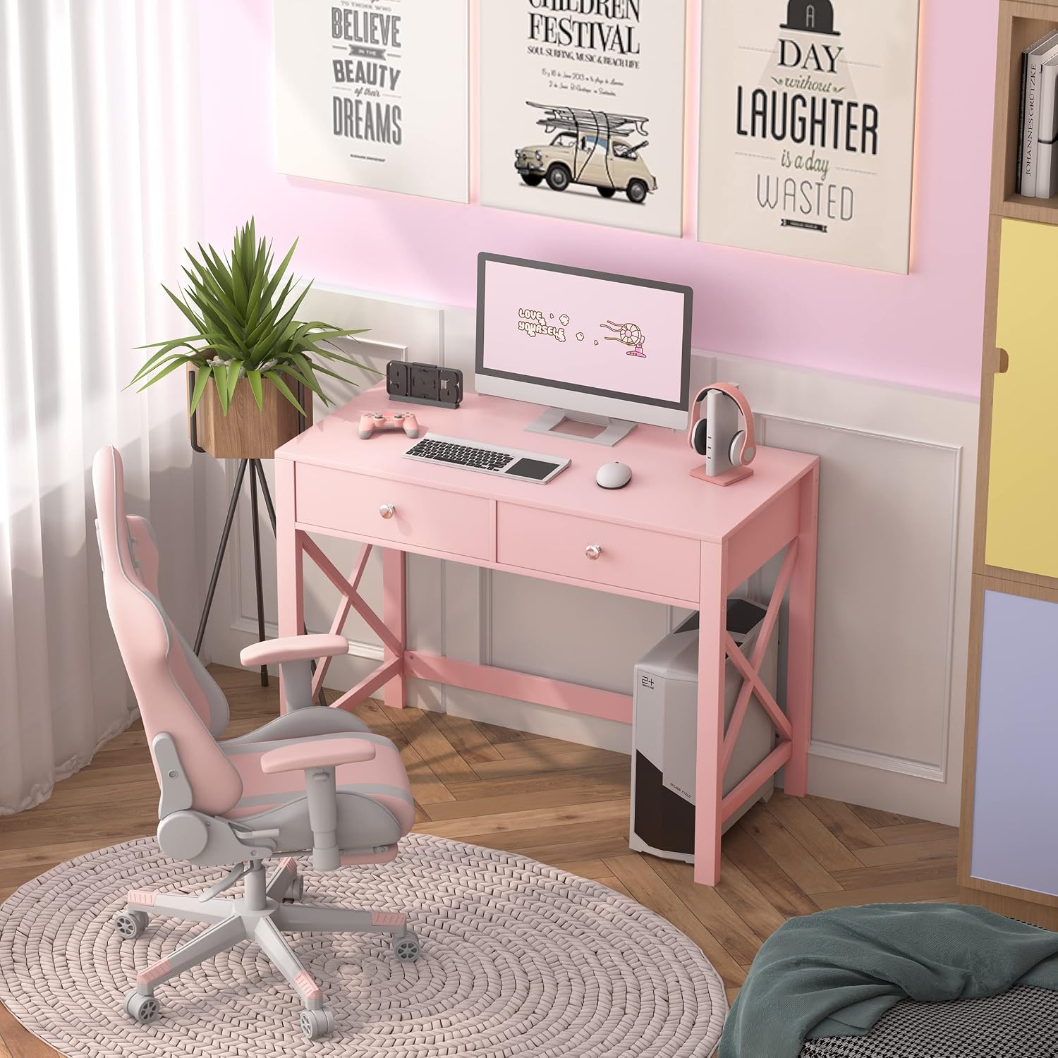 Office Furniture Custom - Small Home Office Desk with Drawers,