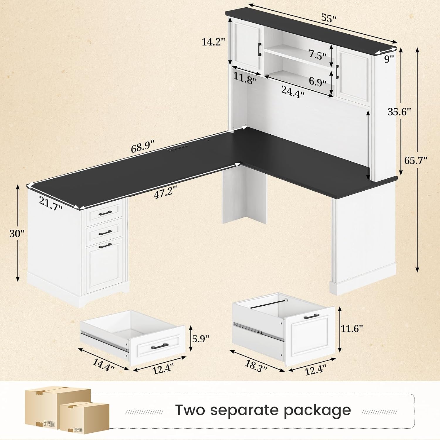 L Shaped Desk with Hutch & 3 D - Office Furniture Custom 评论和价格