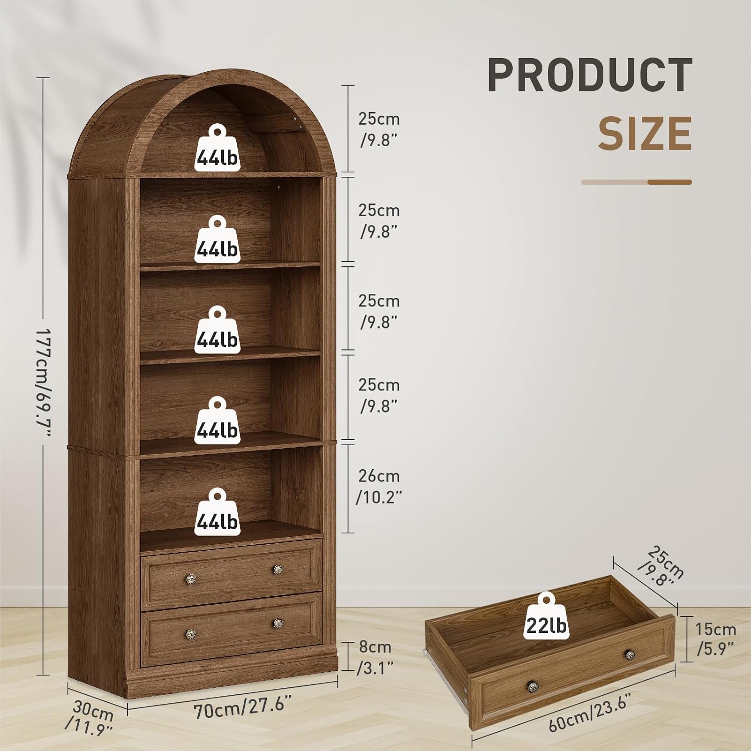 Arched Bookshelf 7 Tiers 2 Dra - Office Furniture Custom 评论和价格