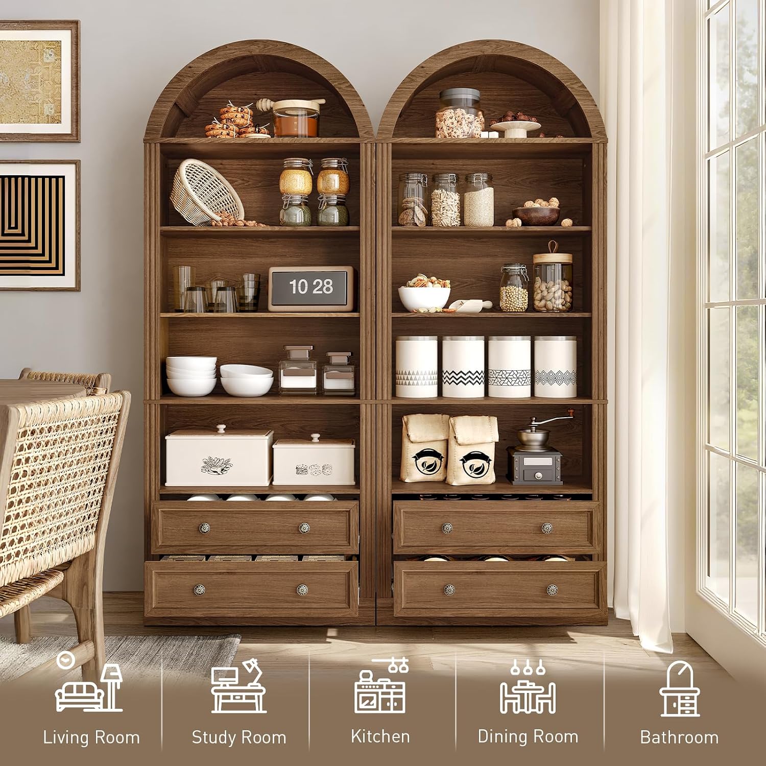 Arched Bookshelf 7 Tiers 2 Dra - Office Furniture Custom 评论和价格