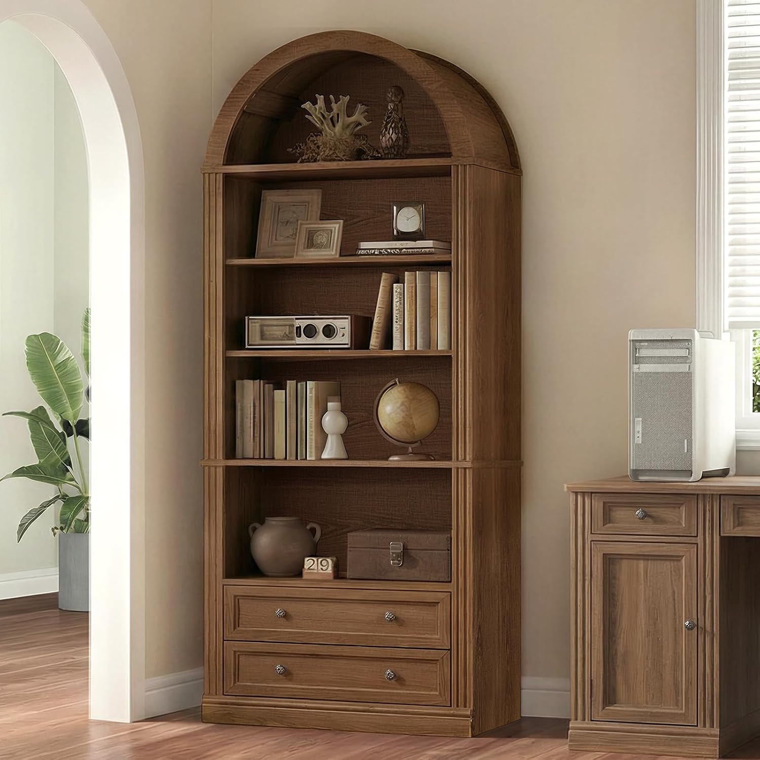 Arched Bookshelf 7 Tiers 2 Dra - Office Furniture Custom 评论和价格